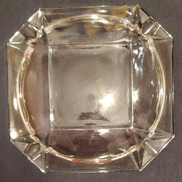 Clear Glass Square Octagon Ashtray - Picture 1 of 5